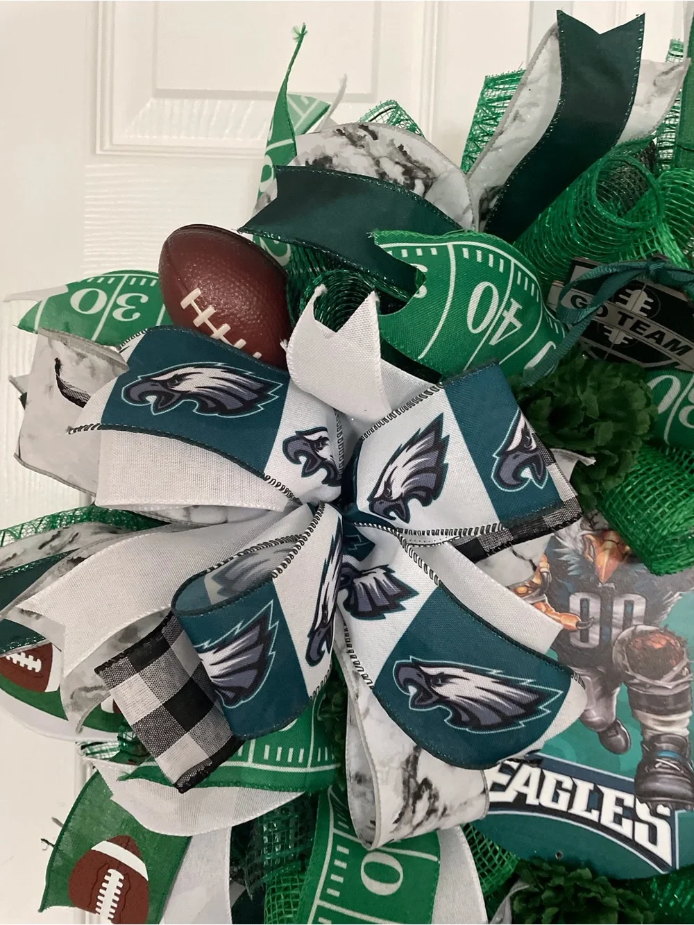 Green Football Eagles Wreath - Team Ribbon Door Decor